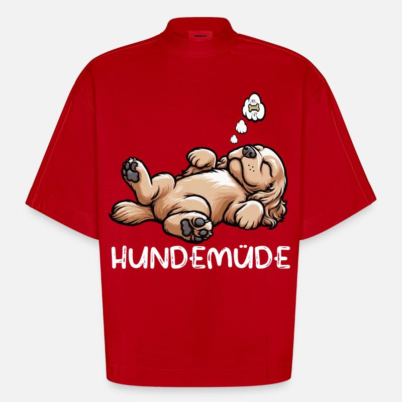 Hundemüde Cocker Spaniel Cockerhund Cockerbesitzer - Heavyweight Oversized Organic Boxy T-Shirt Made in EU - Rot