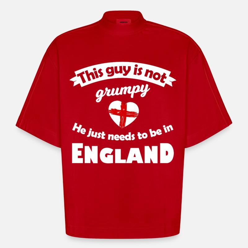 Not grumpy: He needs England - Heavyweight Oversized Organic Boxy T-Shirt Made in EU - red