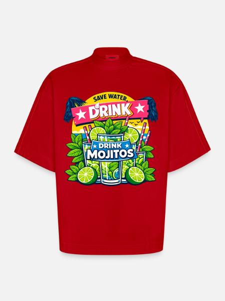 Save the water, drink Mojitos - Heavyweight Oversized Organic Boxy T-Shirt Made in EU - red