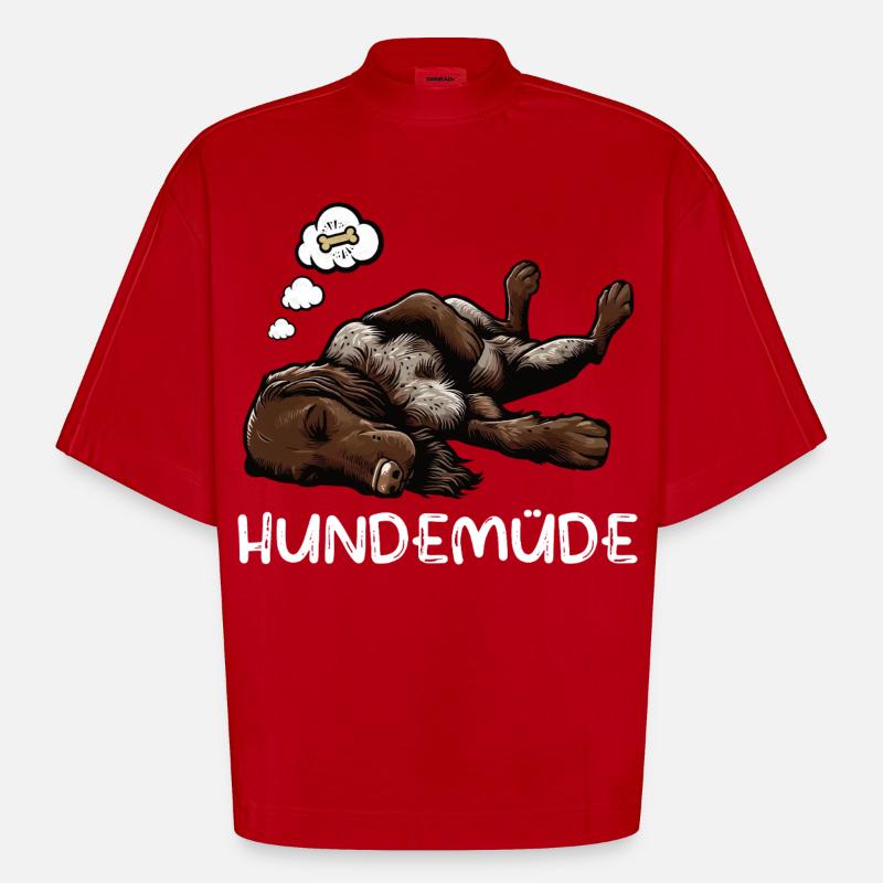 Hundemüde Deutsch Drahthaar drahthaar hunde - Heavyweight Oversized Organic Boxy T-Shirt Made in EU - Rot