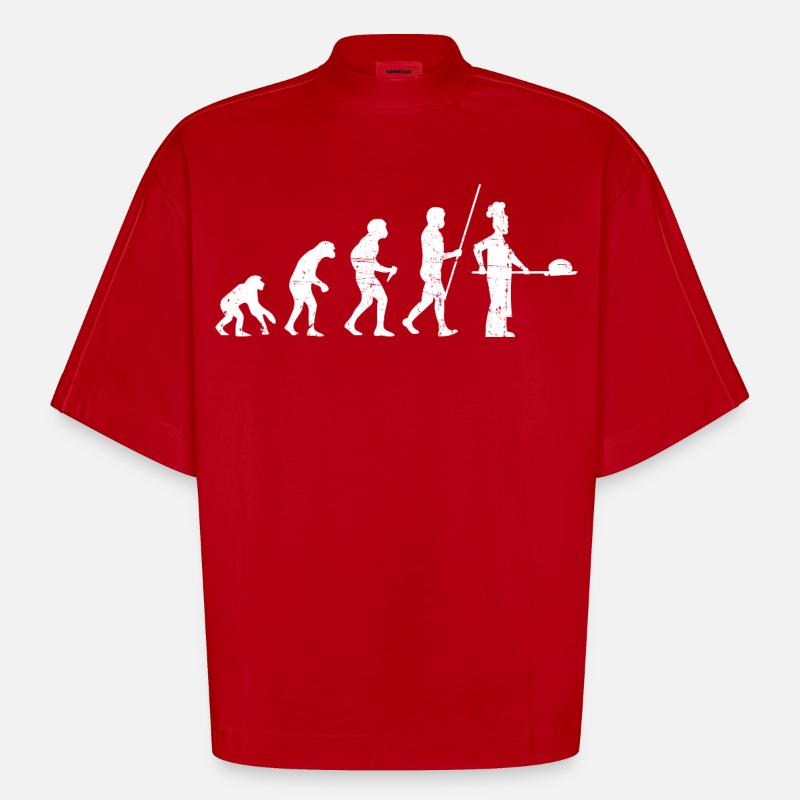 Baker Evolution Distressed Look - Heavyweight Oversized Organic Boxy T-Shirt Made in EU - red