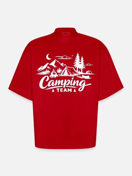 Camping Team - Heavyweight Oversized Organic Boxy T-Shirt Made in EU - red