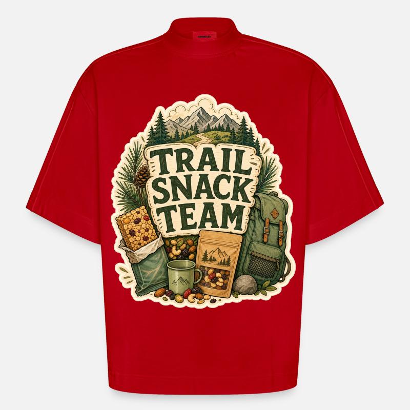 TRAIL SNACK TEAM Snacks - Heavyweight Oversized Organic Boxy T-Shirt Made in EU - red