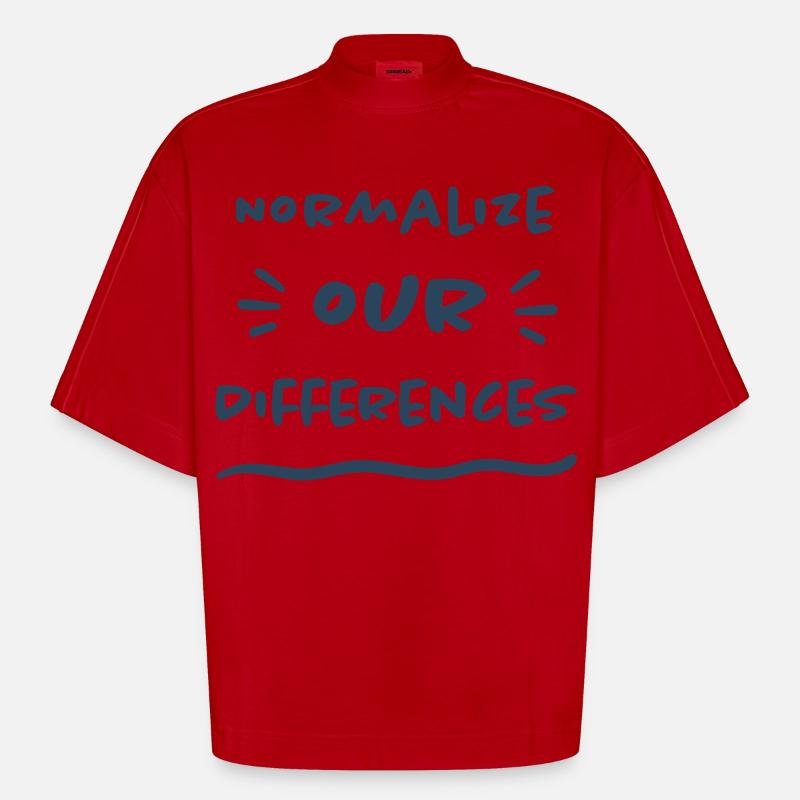Normalize our Differences - Inclusion - Heavyweight Oversized Organic Boxy T-Shirt Made in EU - red