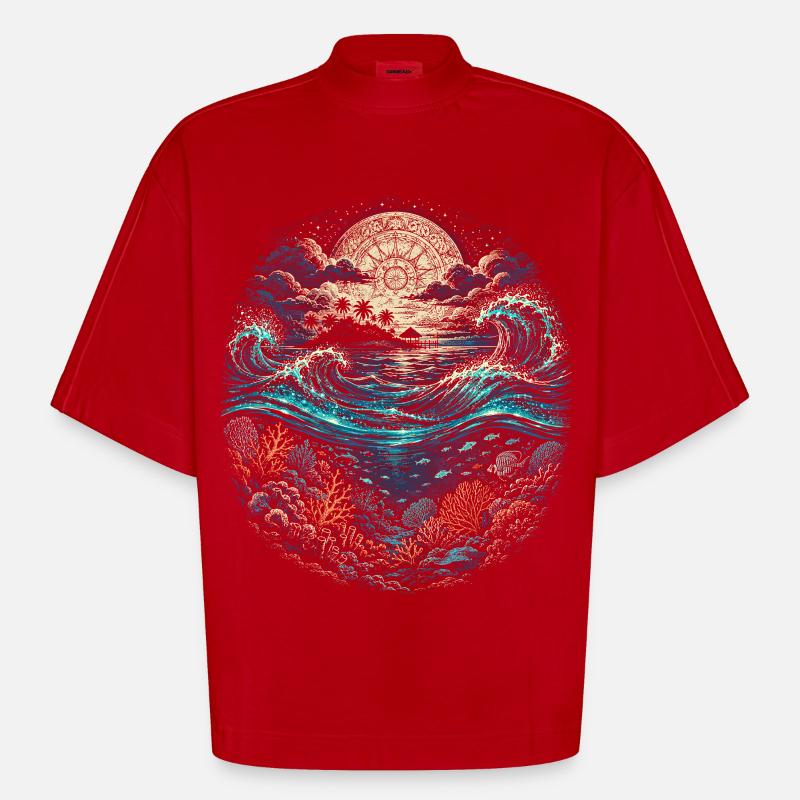 Belize Belizean Root - Heavyweight Oversized Organic Boxy T-Shirt Made in EU - red