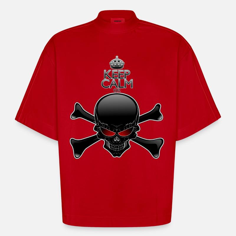 Bleib ruhig oder sterbe, Schwarzer Schädel - Heavyweight Oversized Organic Boxy T-Shirt Made in EU - Rot