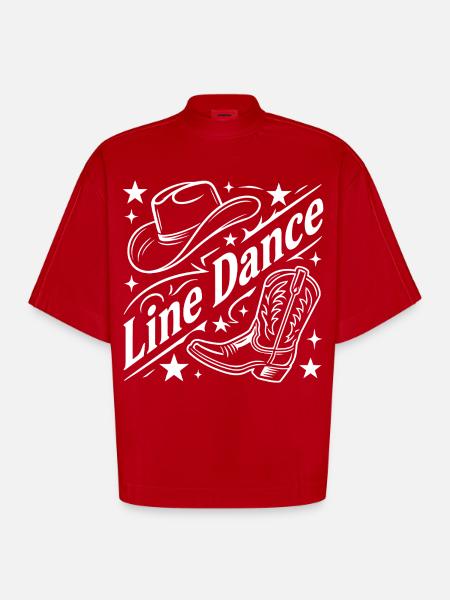 Line Dance Cowboy Flair - Heavyweight Oversized Organic Boxy T-Shirt Made in EU - red