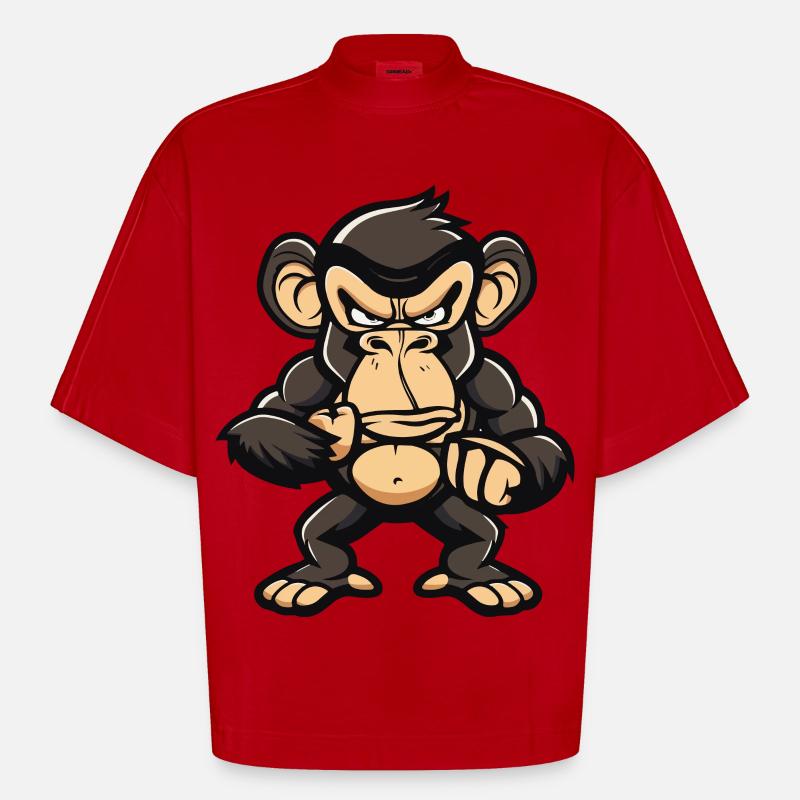 Monkey Comic - Heavyweight Oversized Organic Boxy T-Shirt Made in EU - red