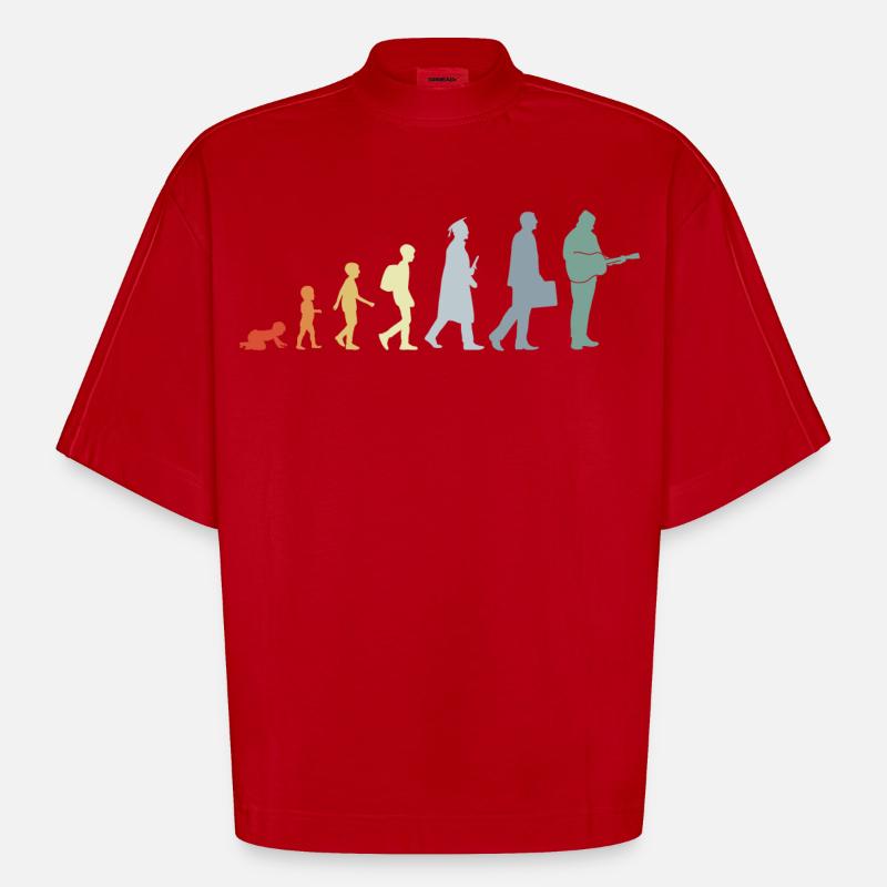 Évolution du guitariste - T-shirt bio épais oversize Boxy fabriqué en UE - rouge