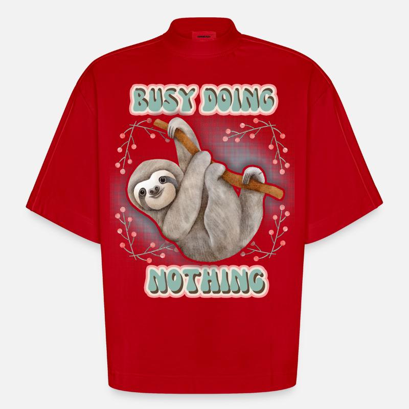 Sloth, Sloth, funny saying Doing-Nothing - Heavyweight Oversized Organic Boxy T-Shirt Made in EU - red