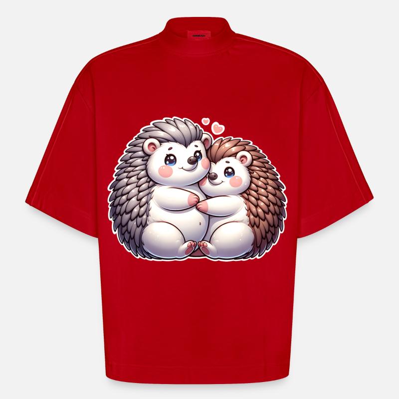Maman hérisson - T-shirt bio épais oversize Boxy fabriqué en UE - rouge