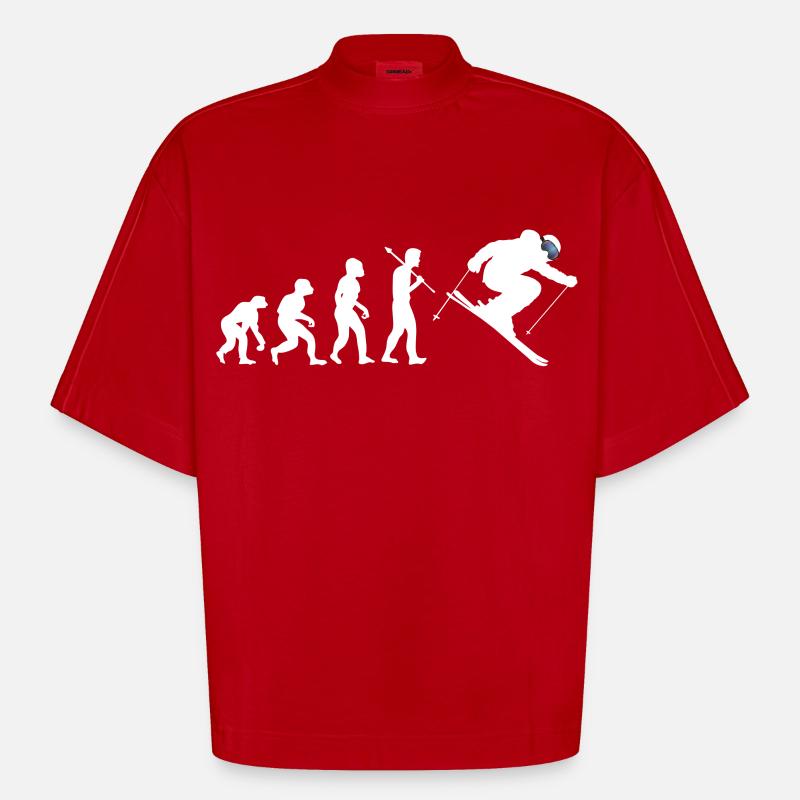 Évolution du skieur - T-shirt bio épais oversize Boxy fabriqué en UE - rouge