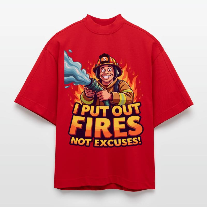 I Put Out Fires Not Excuses – Firefighter Artwork Heavyweight Oversized Organic Boxy T-Shirt Made in EU