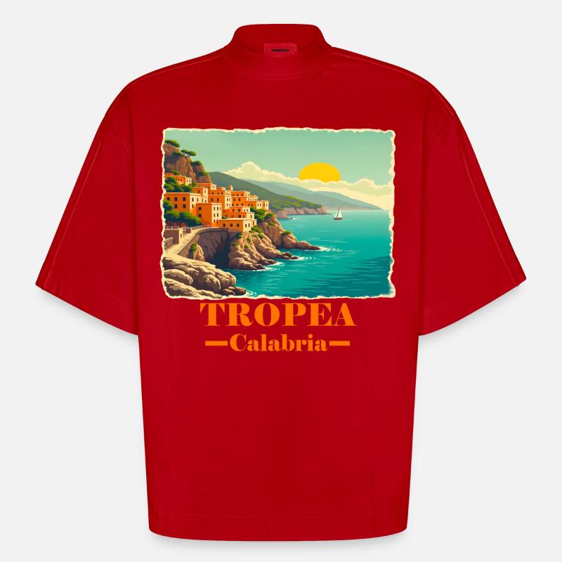 Tropea Calabria orange - Heavyweight Oversized Organic Boxy T-Shirt Made in EU - red