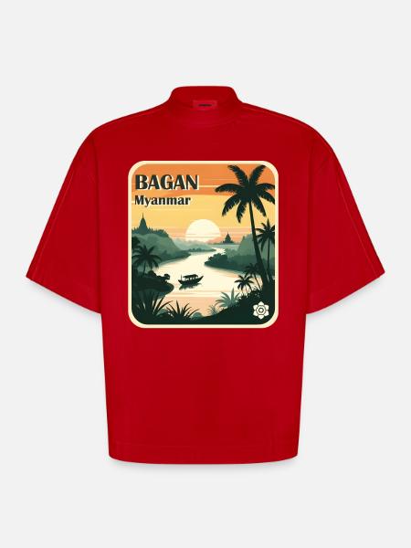 Bagan, Myanmar - Heavyweight Oversized Organic Boxy T-Shirt Made in EU - red