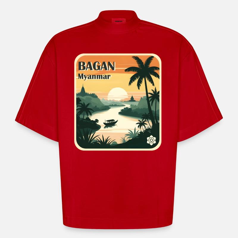 Bagan Myanmar - Heavyweight Oversized Organic Boxy T-Shirt Made in EU - Rot