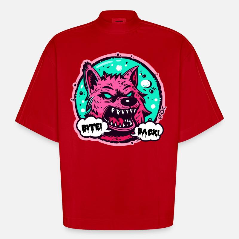 Werewolf Wolf: Bite back! - Heavyweight Oversized Organic Boxy T-Shirt Made in EU - red