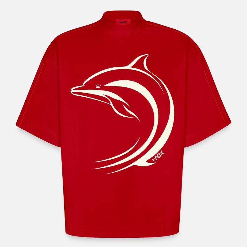 Minimal Delfin - Heavyweight Oversized Organic Boxy T-Shirt Made in EU - Rot