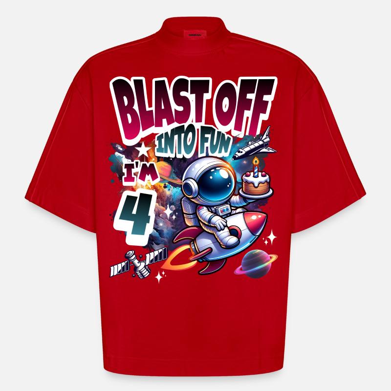 Astronaute 4e anniversaire Espace - T-shirt bio épais oversize Boxy fabriqué en UE - rouge