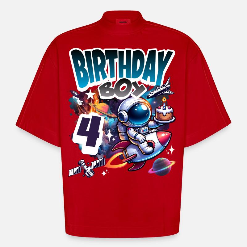 Astronaute 4e anniversaire Espace - T-shirt bio épais oversize Boxy fabriqué en UE - rouge