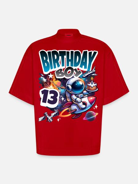 Astronaut 13th Birthday Space - Heavyweight Oversized Organic Boxy T-Shirt Made in EU - red