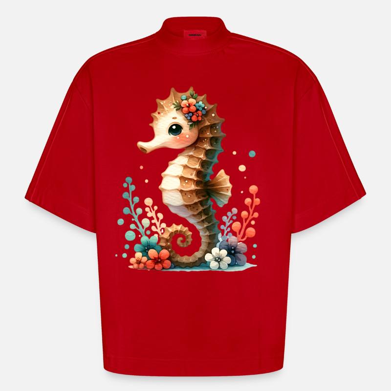 Hippocampe Hippocampe - T-shirt bio épais oversize Boxy fabriqué en UE - rouge