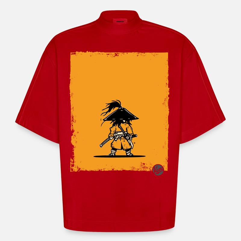 Samurai Style Warrior Silhouette - Heavyweight Oversized Organic Boxy T-Shirt Made in EU - red