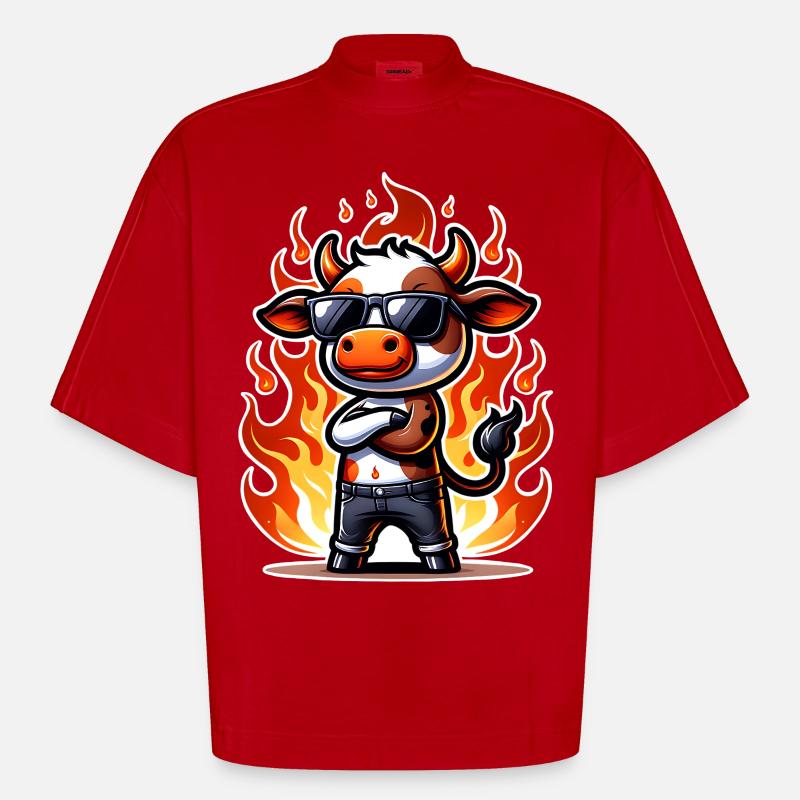 Vache - T-shirt bio épais oversize Boxy fabriqué en UE - rouge