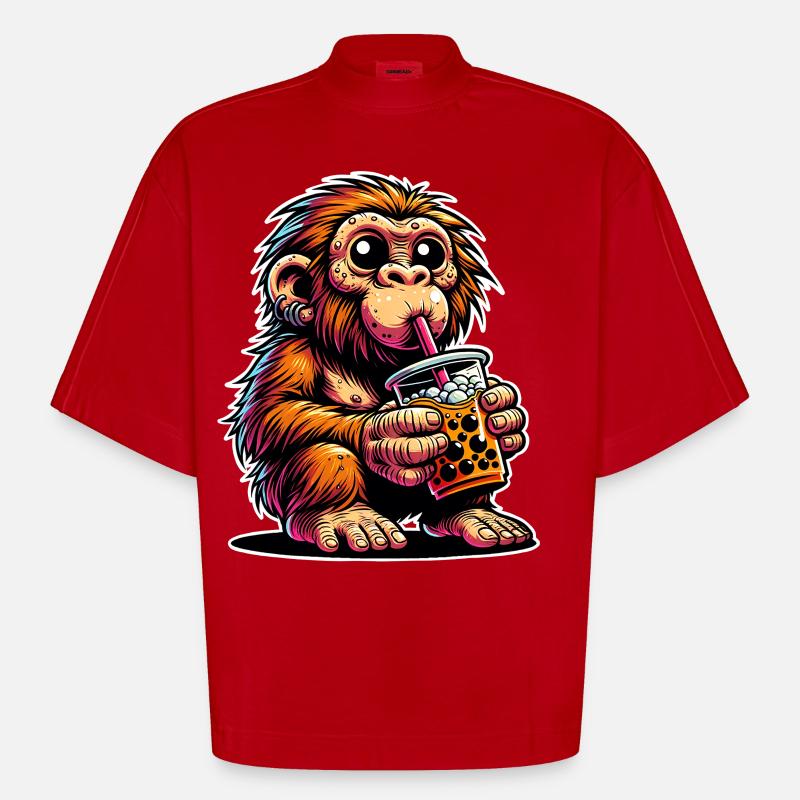 Neandertaler Bubble Tea - Heavyweight Oversized Organic Boxy T-Shirt Made in EU - Rot