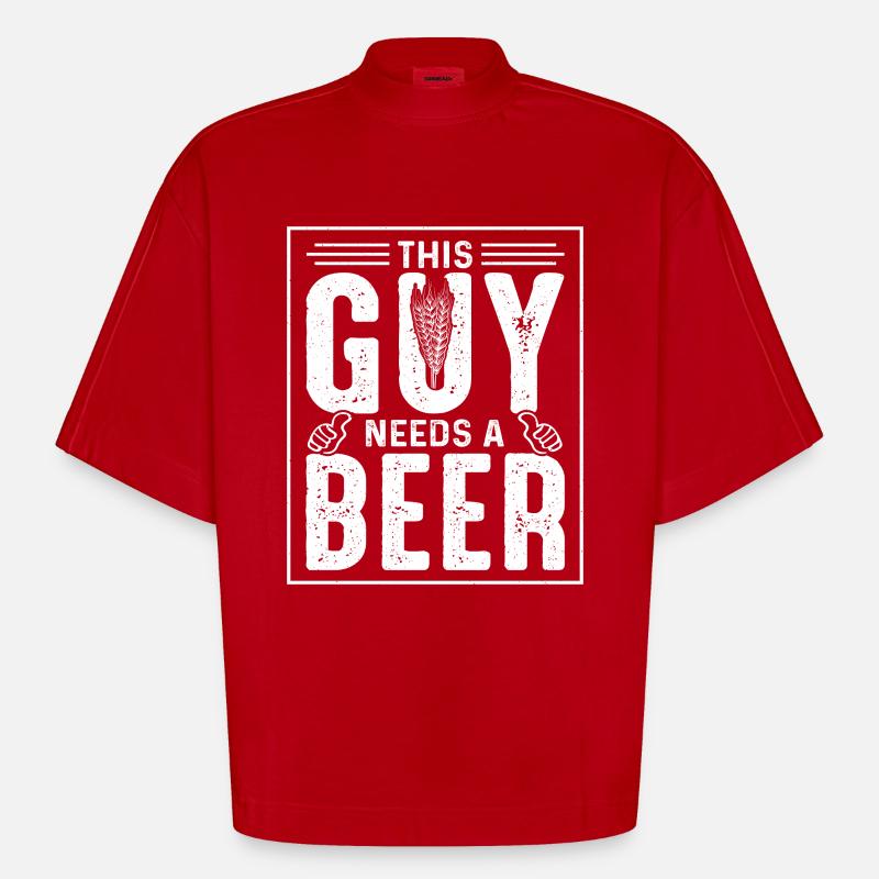 This Guy Needs A Beer - Heavyweight Oversized Organic Boxy T-Shirt Made in EU - Rot