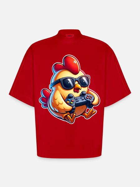 Gaming Gamer Chicken Chickens - Heavyweight Oversized Organic Boxy T-Shirt Made in EU - red