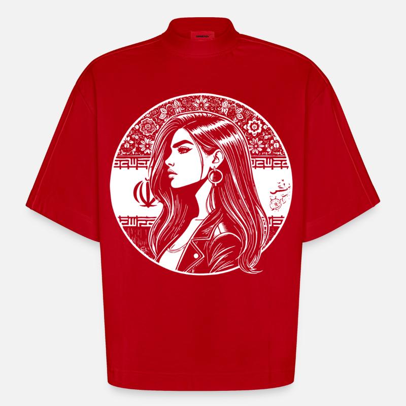 Persian Design – Pride & Elegance - Heavyweight Oversized Organic Boxy T-Shirt Made in EU - red