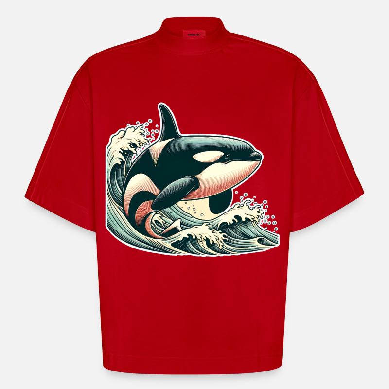Orca Killer Whale - Heavyweight Oversized Organic Boxy T-Shirt Made in EU - red