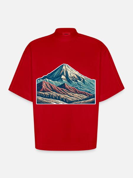 Mountains - Heavyweight Oversized Organic Boxy T-Shirt Made in EU - red