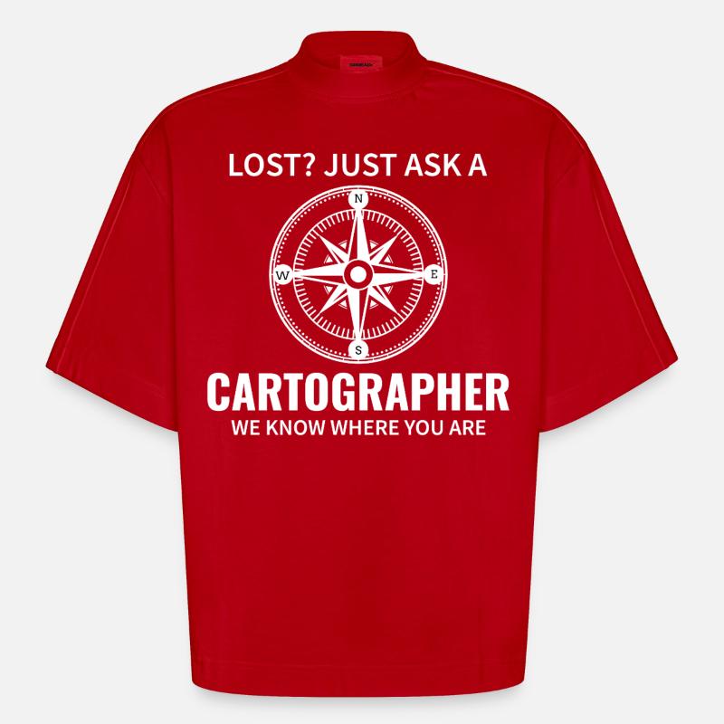 Cartographer Compass Map Navigation GIS - Heavyweight Oversized Organic Boxy T-Shirt Made in EU - red