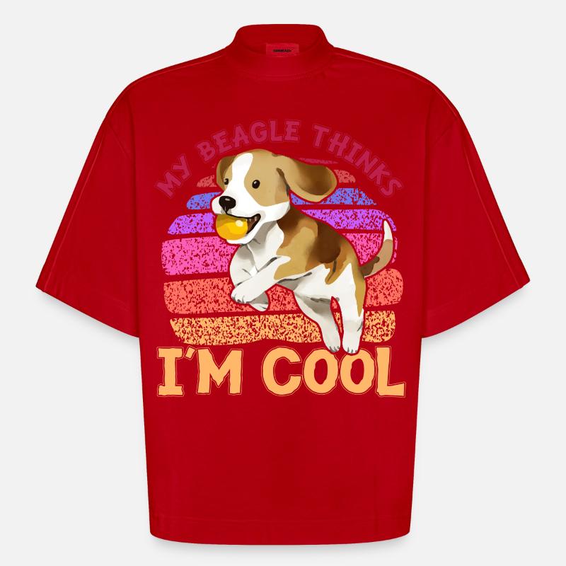 My Beagle thinks I'm cool - Heavyweight Oversized Organic Boxy T-Shirt Made in EU - Rot