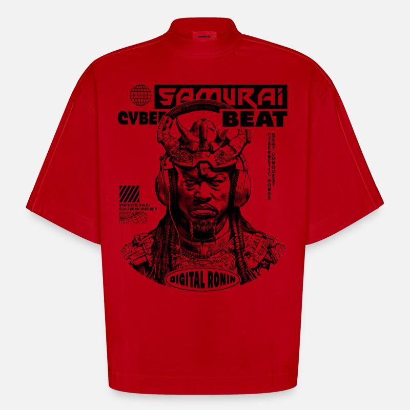 Chemise Tech Samurai Sci-Fi - T-shirt bio épais oversize Boxy fabriqué en UE - rouge