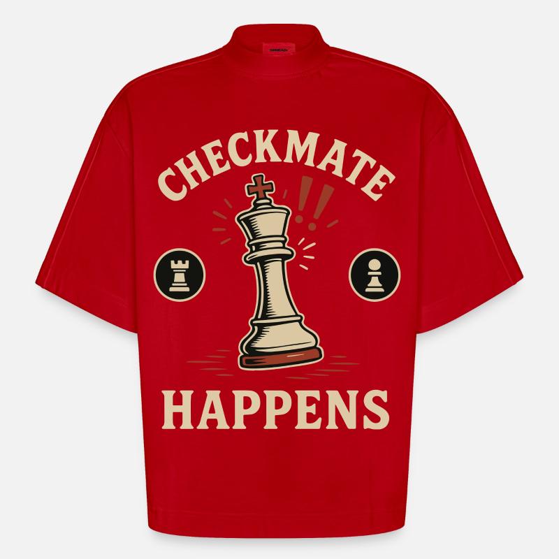 Le jeu d’échecs Checkmate Happens - T-shirt bio épais oversize Boxy fabriqué en UE - rouge