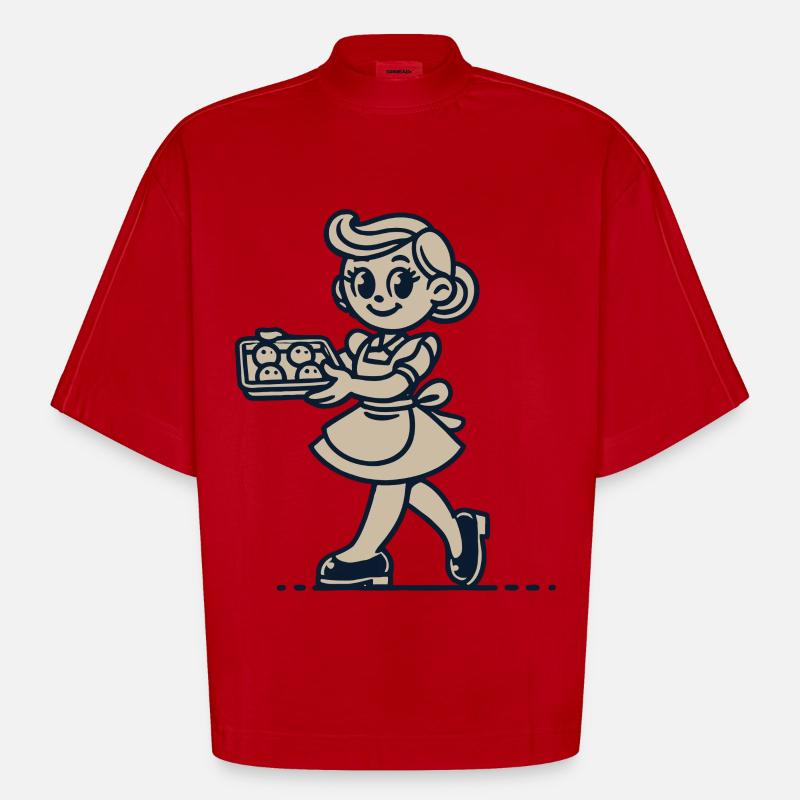 Cuisinier joyeux avec des biscuits - T-shirt bio épais oversize Boxy fabriqué en UE - rouge