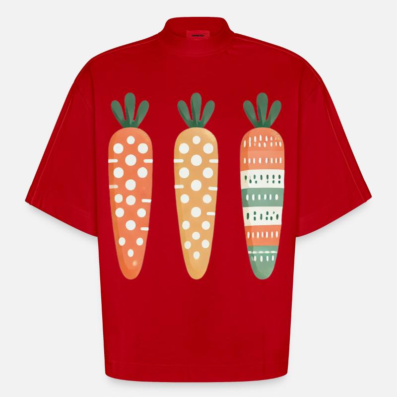 Cute Carrot Pattern Easter Joy - Heavyweight Oversized Organic Boxy T-Shirt Made in EU - red