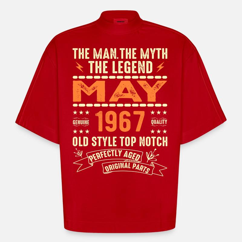 Birthday May 1967 - May 1967 - Heavyweight Oversized Organic Boxy T-Shirt Made in EU - red