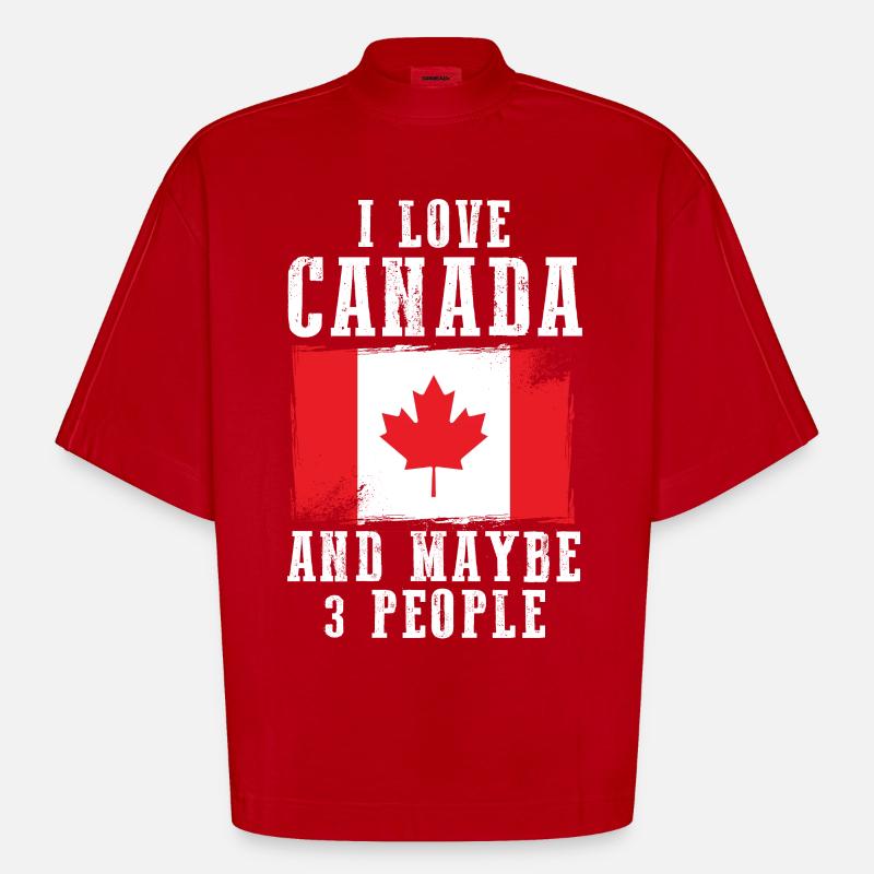 Drapeau du Canada Drapeau - T-shirt bio épais oversize Boxy fabriqué en UE - rouge