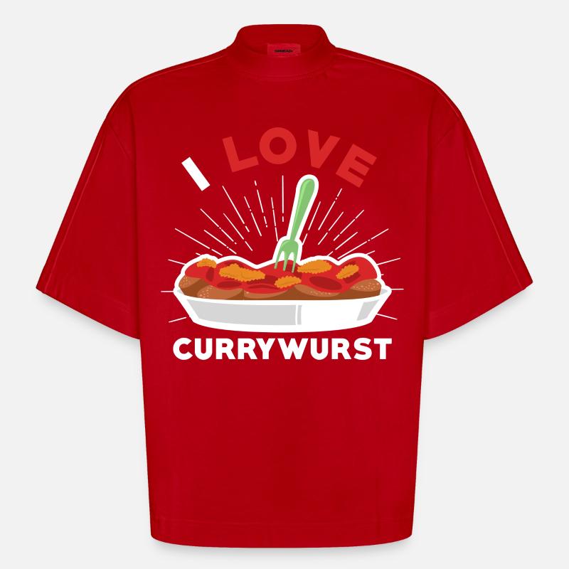 Currywurst Ich liebe Currywurst - Heavyweight Oversized Organic Boxy T-Shirt Made in EU - Rot