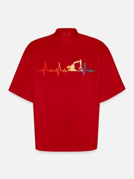 Retro Bagger Baggerfahrer Baustelle - Heavyweight Oversized Organic Boxy T-Shirt Made in EU - Rot