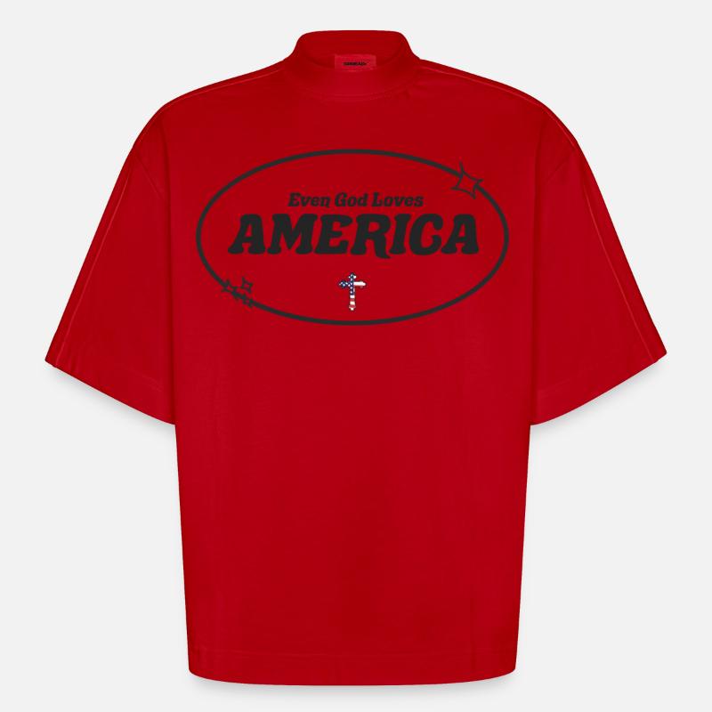 Even God Worships America - Heavyweight Oversized Organic Boxy T-Shirt Made in EU - red