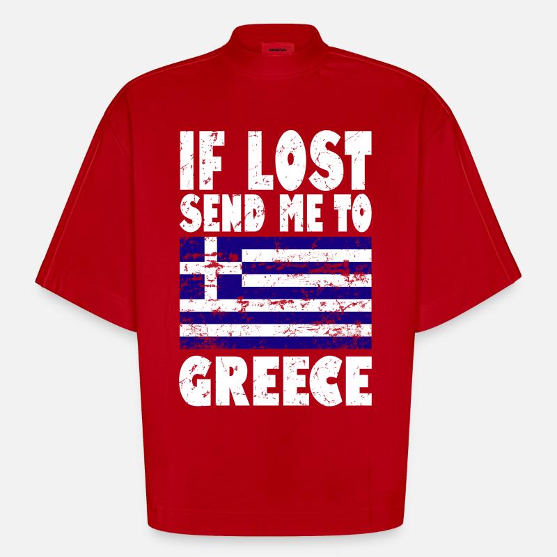Drapeau de la Grèce - T-shirt bio épais oversize Boxy fabriqué en UE - rouge