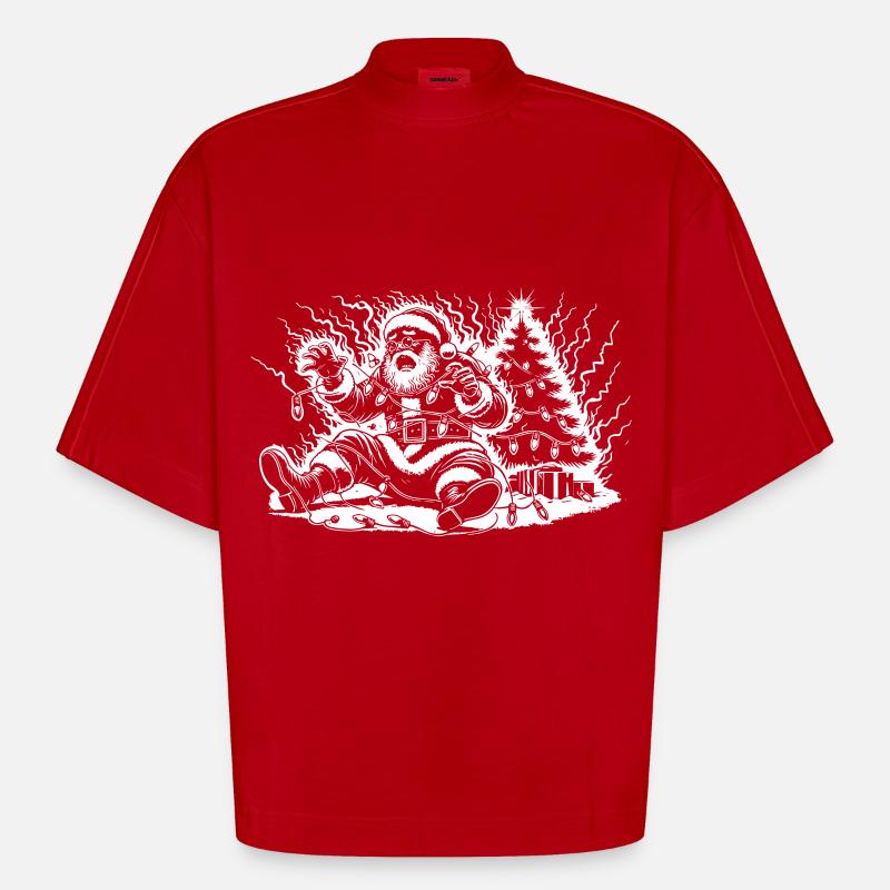 Weihnachtsmann Stromschlag Am Baum - Heavyweight Oversized Organic Boxy T-Shirt Made in EU - Rot