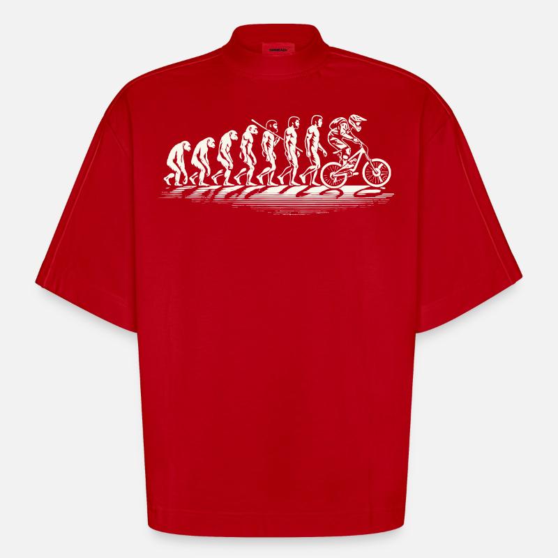 Evolution Bicycle VTT Cyclisme Humour - T-shirt bio épais oversize Boxy fabriqué en UE - rouge