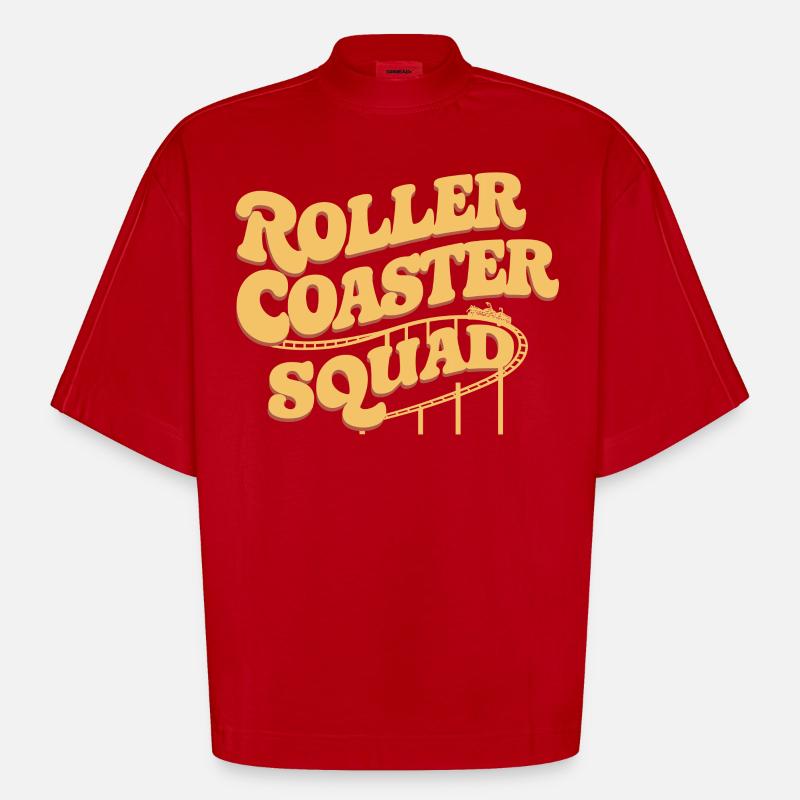 Roller Coaster Squad Achterbahn Fans - T-shirt bio épais oversize Boxy fabriqué en UE - rouge