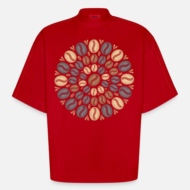 Kaffee Boho Mandala Kaffeebohnen Muster - Heavyweight Oversized Organic Boxy T-Shirt Made in EU - Rot